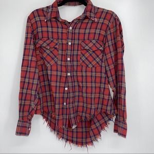 LF FURST OF A KIND RED, BLUE & GREEN MULTI COLOR DISTRESSED BUTTON DOWN FLANNEL
